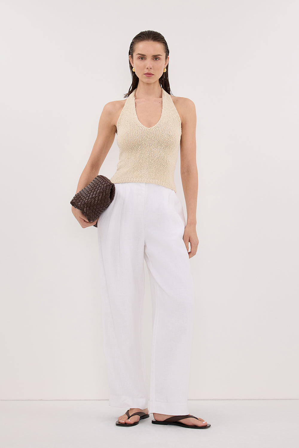 DINA NATURAL SLEEVELESS HALTER KNIT TOP