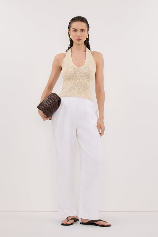 DINA NATURAL SLEEVELESS HALTER KNIT TOP