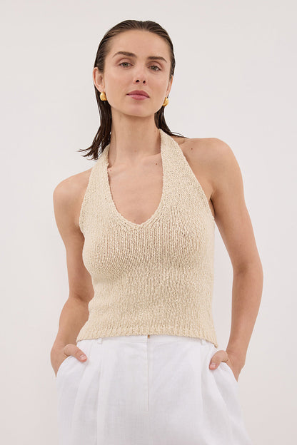 DINA NATURAL SLEEVELESS HALTER KNIT TOP