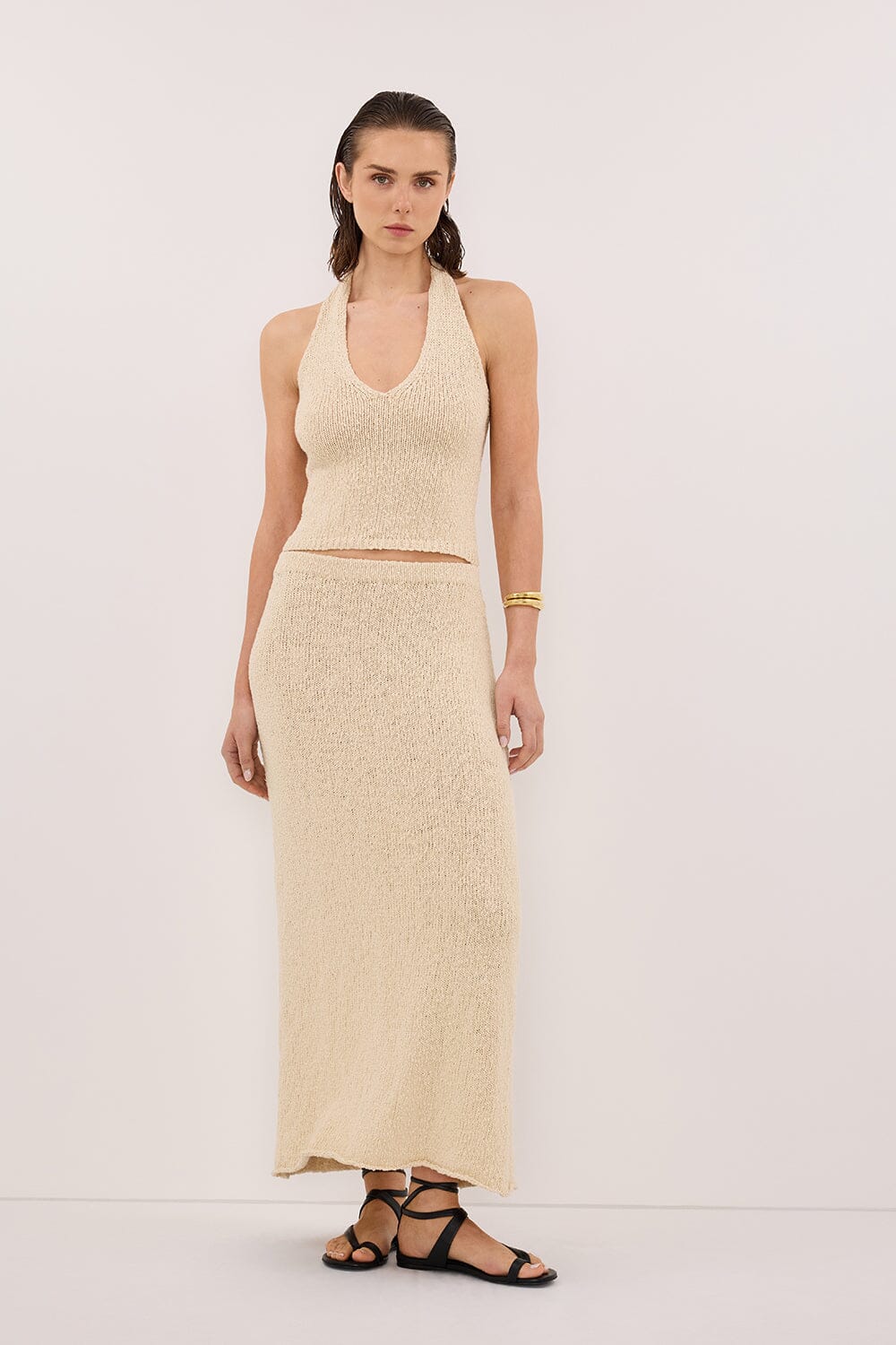 DINA NATURAL SLEEVELESS HALTER KNIT TOP