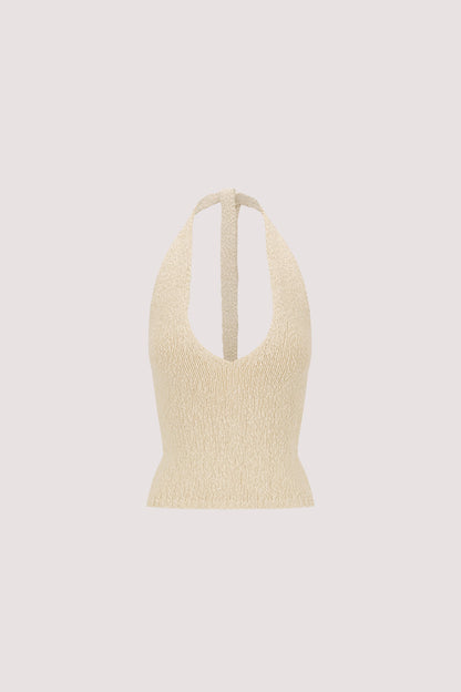 DINA NATURAL SLEEVELESS HALTER KNIT TOP