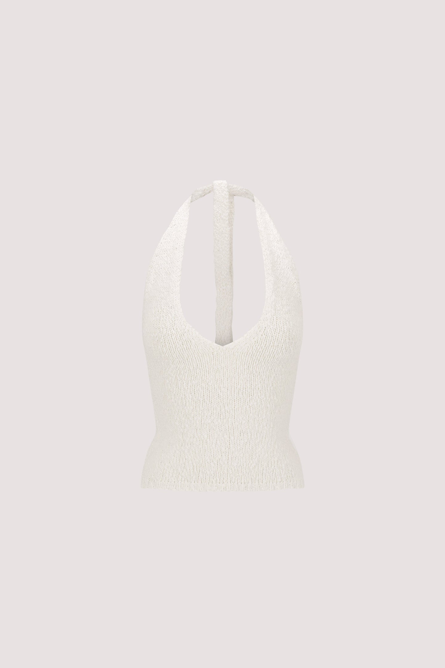 DINA OFF WHITE SLEEVELESS HALTER KNIT TOP