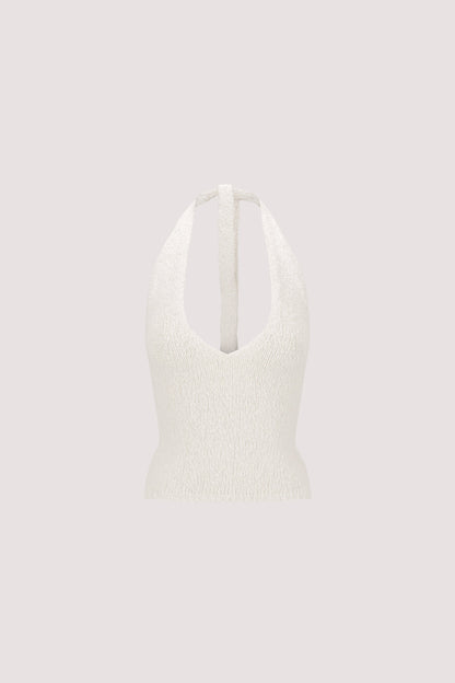 DINA OFF WHITE SLEEVELESS HALTER KNIT TOP