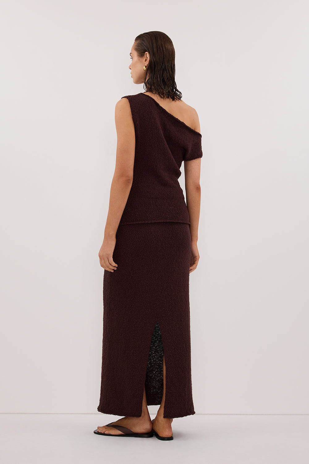 DINA CHOC COTTON ASYM KNIT TOP