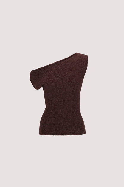 DINA CHOC COTTON ASYM KNIT TOP