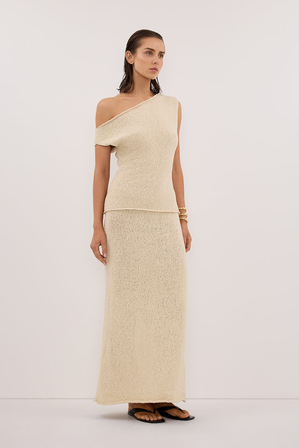 DINA NATURAL COTTON ASYM KNIT TOP