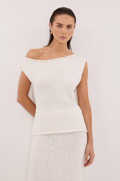 DINA OFF WHITE COTTON ASYM KNIT TOP