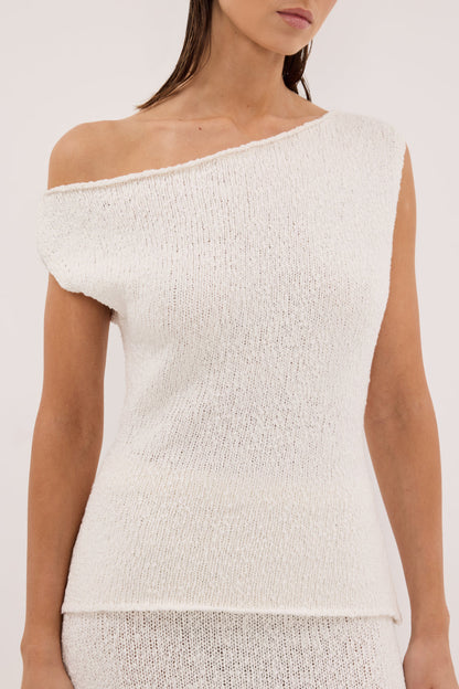 DINA OFF WHITE COTTON ASYM KNIT TOP