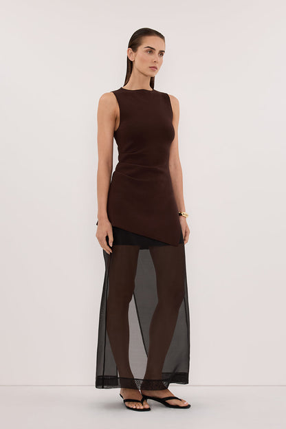 CLEO CHOC SLEEVELESS LONGLINE KNIT TOP