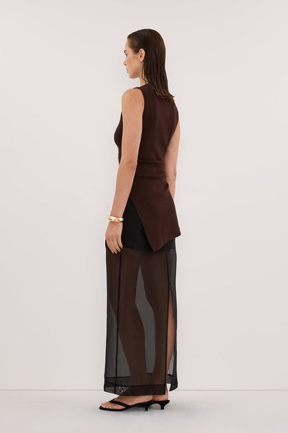 CLEO CHOC SLEEVELESS LONGLINE KNIT TOP