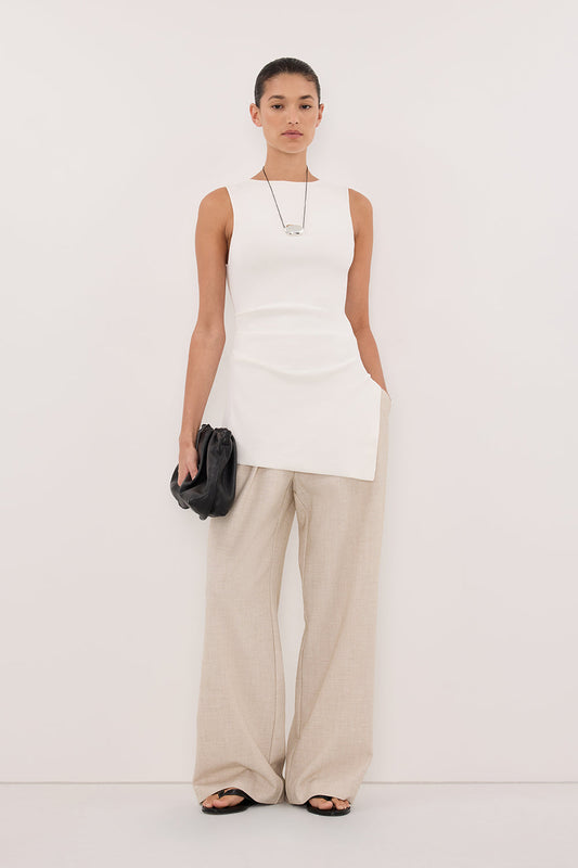 CLEO WHITE SLEEVELESS LONGLINE KNIT TOP 