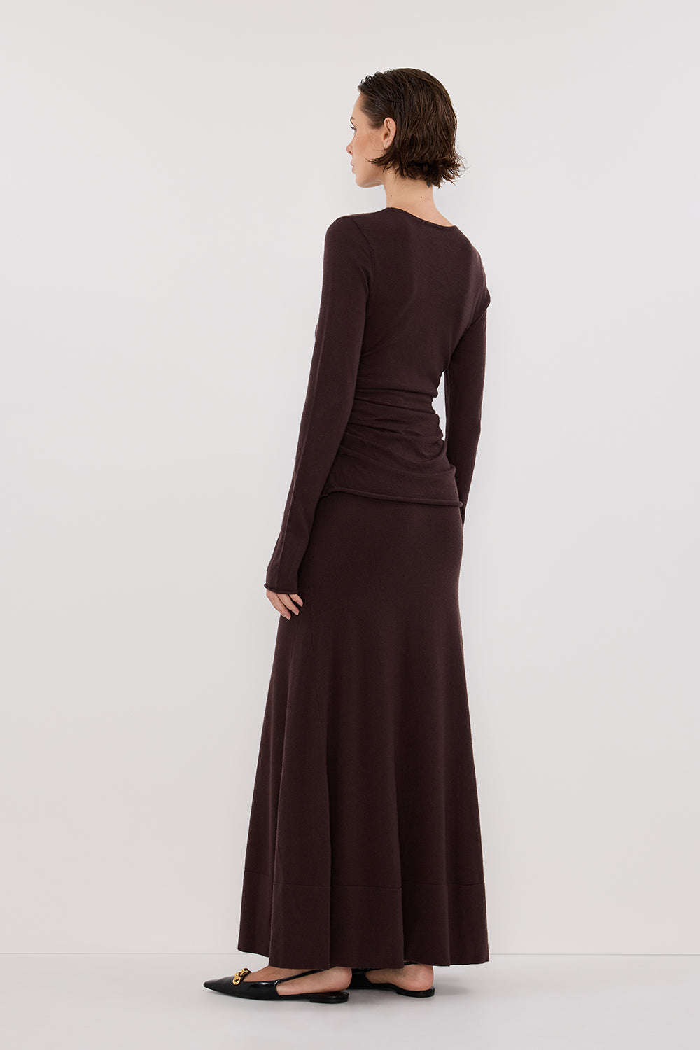 NICO BITTER CHOC MERINO MAXI SKIRT