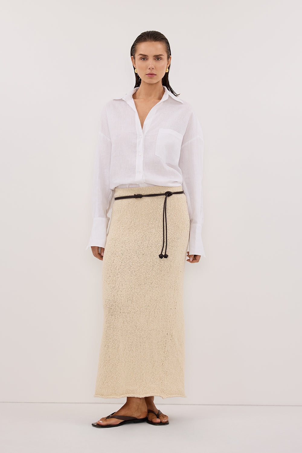 DINA NATURAL KNIT MIDI SKIRT