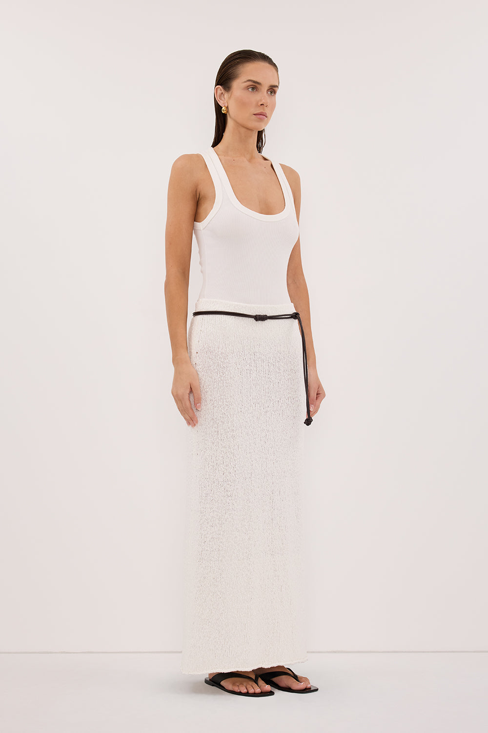 DINA OFF WHITE KNIT MIDI SKIRT