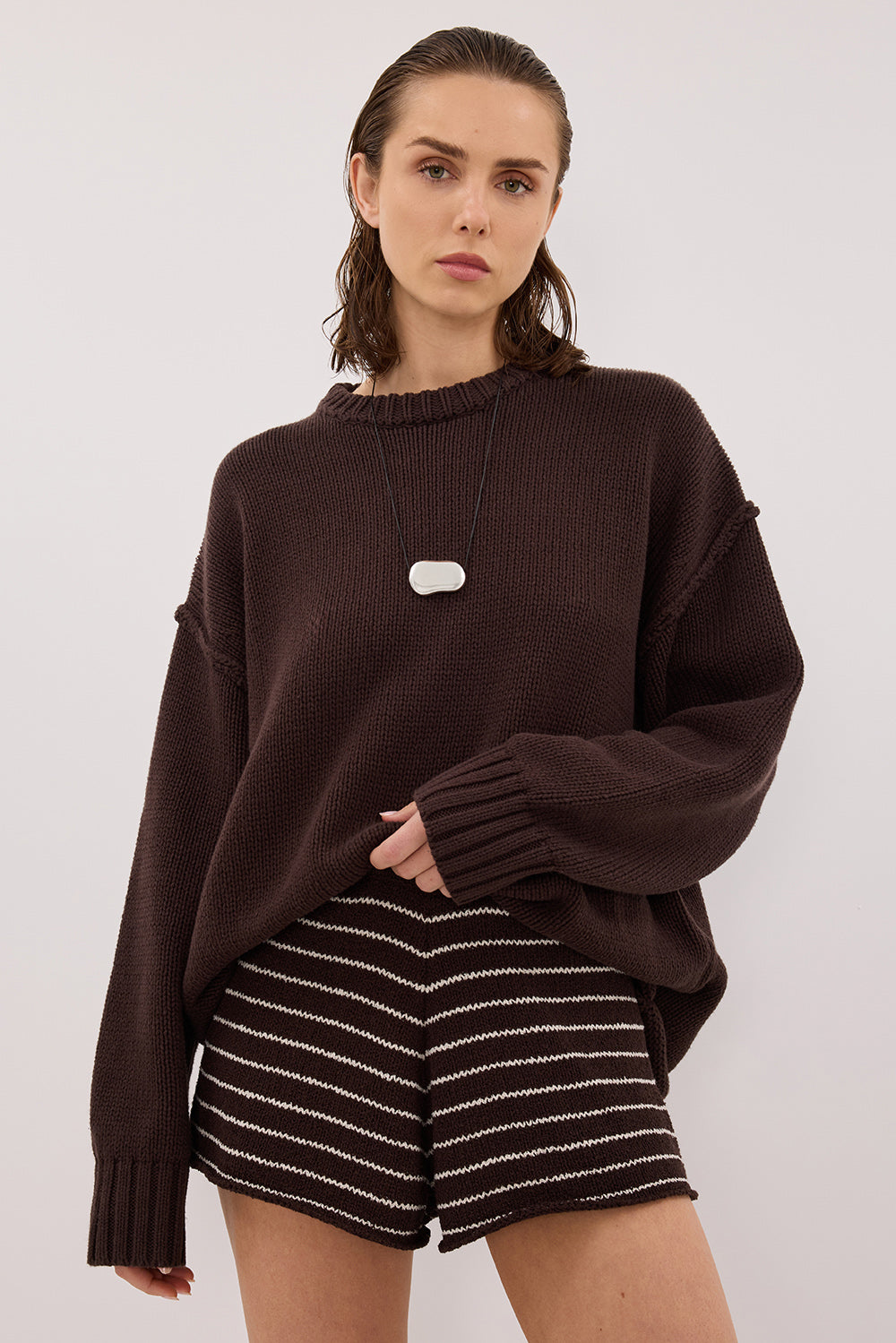 ASPEN CHOC STRIPE KNIT SHORT