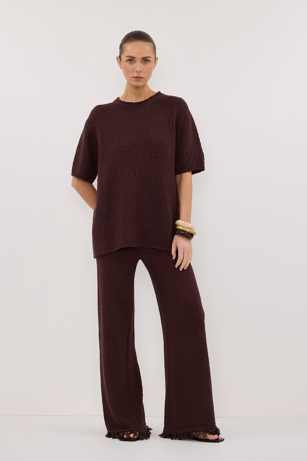 SUE CHOC FRINGE KNIT PANT