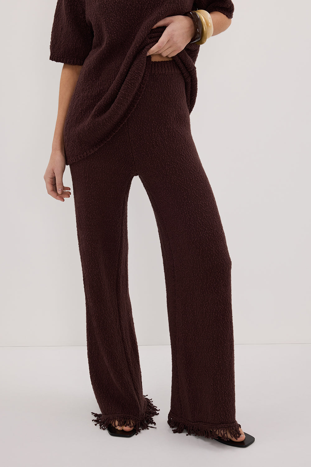 SUE CHOC FRINGE KNIT PANT
