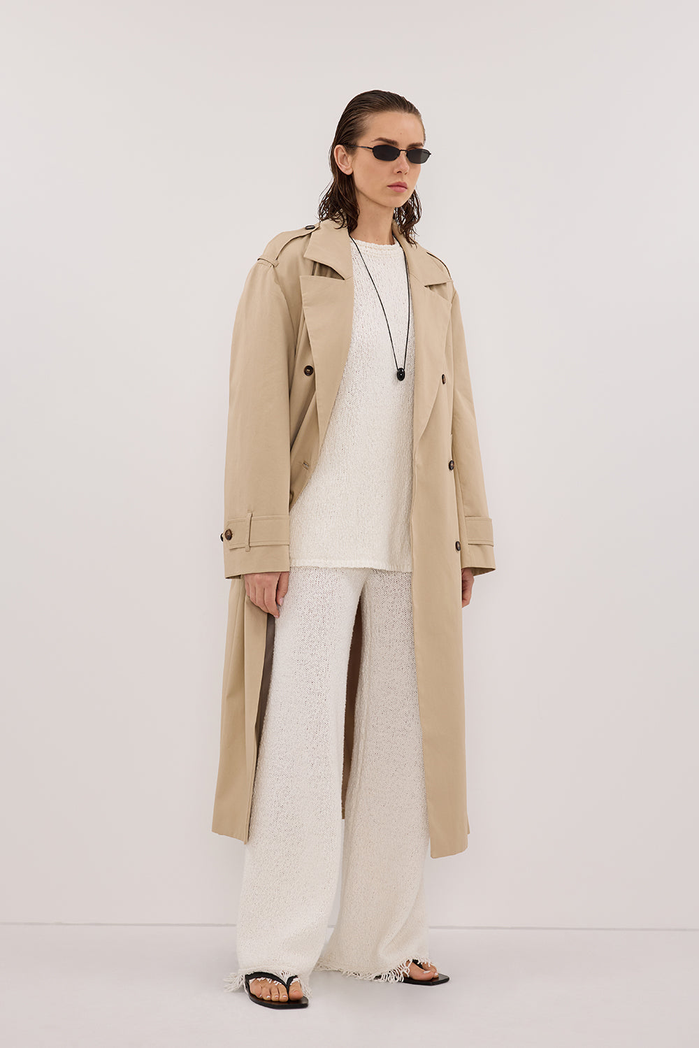 SUE OFF WHITE FRINGE KNIT PANT