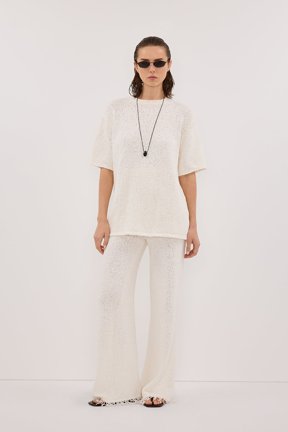 SUE OFF WHITE FRINGE KNIT PANT
