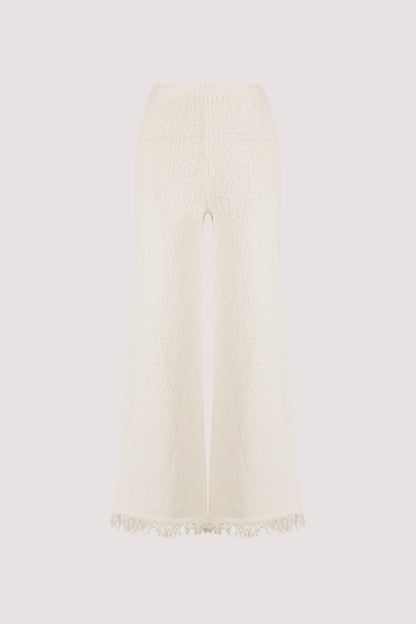 SUE OFF WHITE FRINGE KNIT PANT