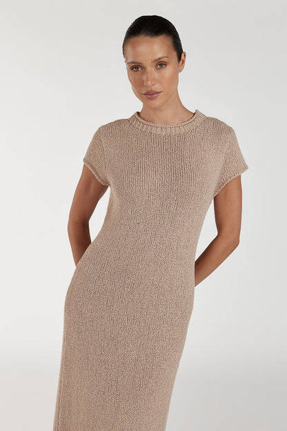 LEO TAN KNIT MIDI DRESS