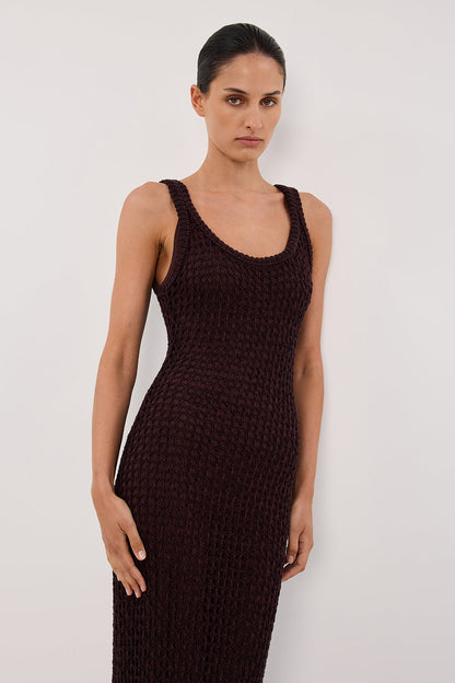 TESS CHOC CROCHET KNIT MAXI DRESS