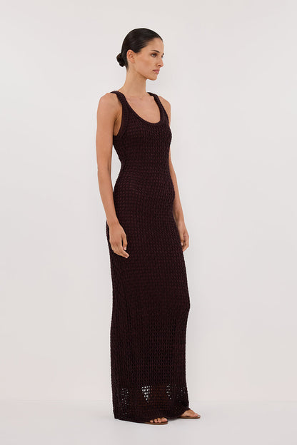 TESS CHOC CROCHET KNIT MAXI DRESS