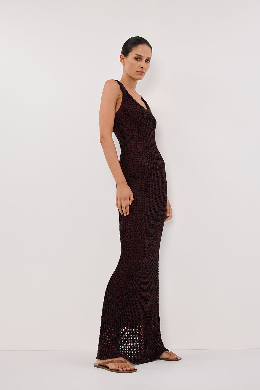 TESS CHOC CROCHET KNIT MAXI DRESS