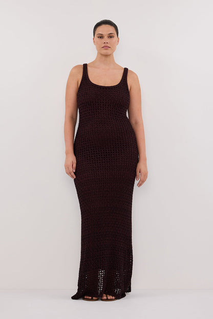 TESS CHOC CROCHET KNIT MAXI DRESS