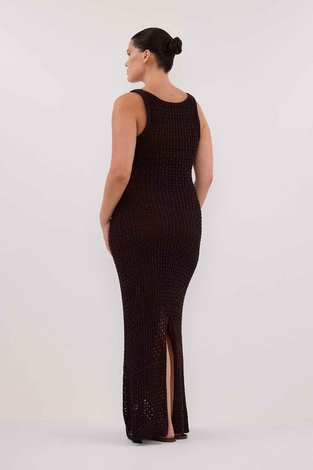 TESS CHOC CROCHET KNIT MAXI DRESS