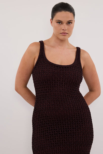 TESS CHOC CROCHET KNIT MAXI DRESS