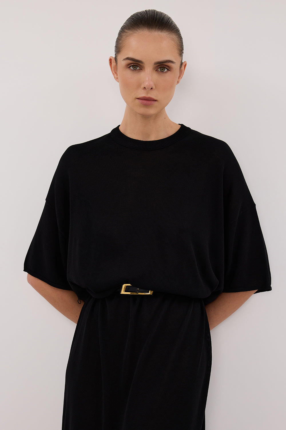 JACKI BLACK OVERSIZED SLEEVED KNIT MAXI DRESS