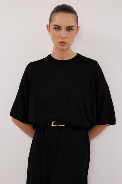 JACKI BLACK OVERSIZED SLEEVED KNIT MAXI DRESS