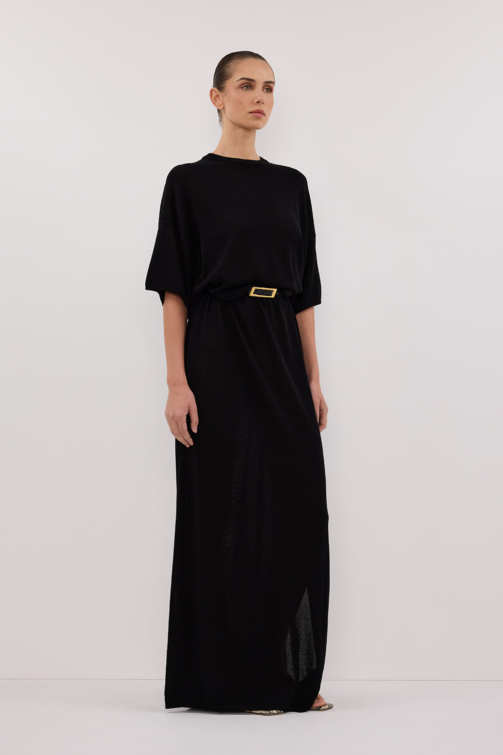 JACKI BLACK OVERSIZED SLEEVED KNIT MAXI DRESS