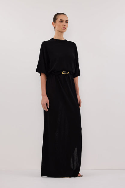 JACKI BLACK OVERSIZED SLEEVED KNIT MAXI DRESS