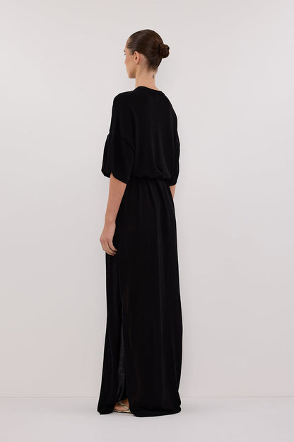 JACKI BLACK OVERSIZED SLEEVED KNIT MAXI DRESS