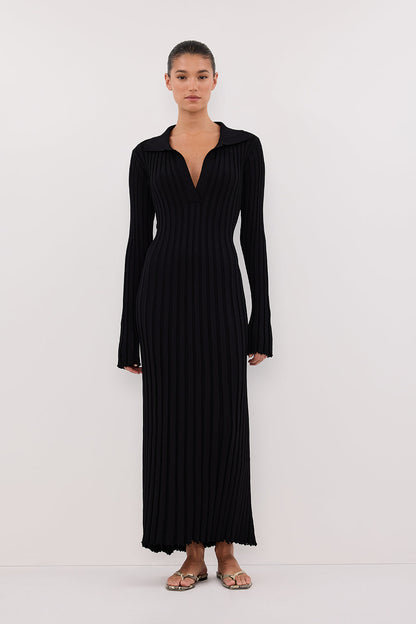 HAL BLACK LONG SLEEVE KNIT MIDI DRESS