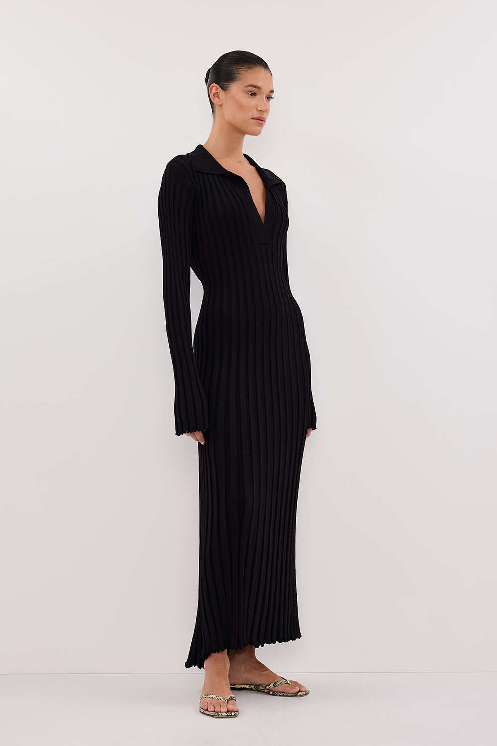 HAL BLACK LONG SLEEVE KNIT MIDI DRESS