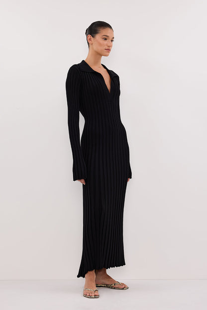 HAL BLACK LONG SLEEVE KNIT MIDI DRESS