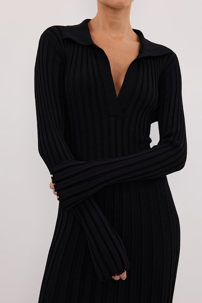 HAL BLACK LONG SLEEVE KNIT MIDI DRESS