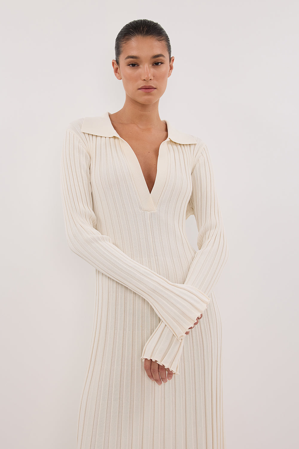 HAL PLASTER LONG SLEEVE KNIT MIDI DRESS