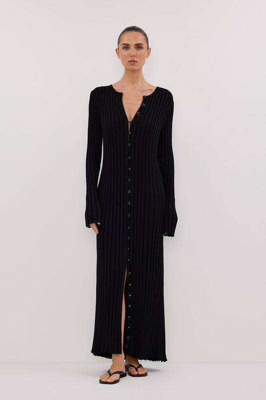 ALI BLACK SLEEVED KNIT MIDI DRESS