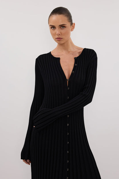 ALI BLACK SLEEVED KNIT MIDI DRESS