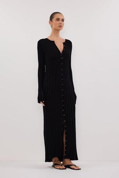 ALI BLACK SLEEVED KNIT MIDI DRESS