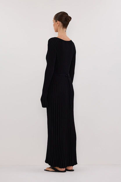 ALI BLACK SLEEVED KNIT MIDI DRESS