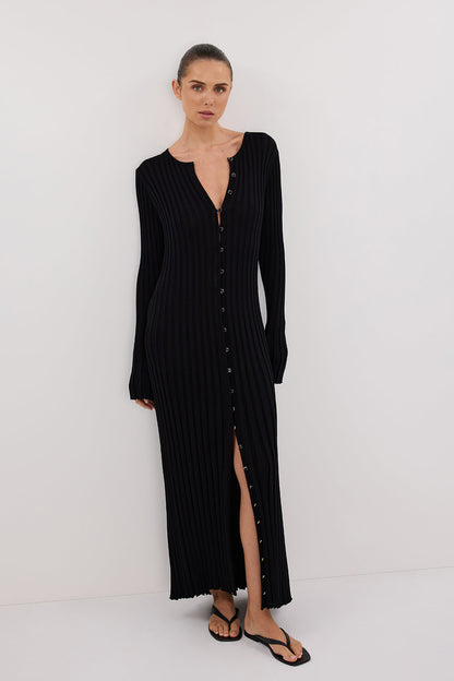 ALI BLACK SLEEVED KNIT MIDI DRESS