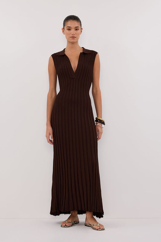 HAL CHOC SLEEVELESS KNIT MAXI DRESS