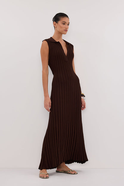 HAL CHOC SLEEVELESS KNIT MAXI DRESS