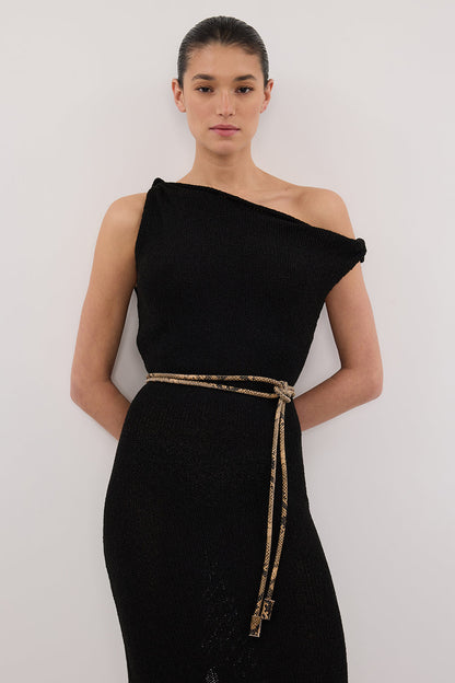 KARA BLACK KNIT SLEEVELESS MIDI DRESS