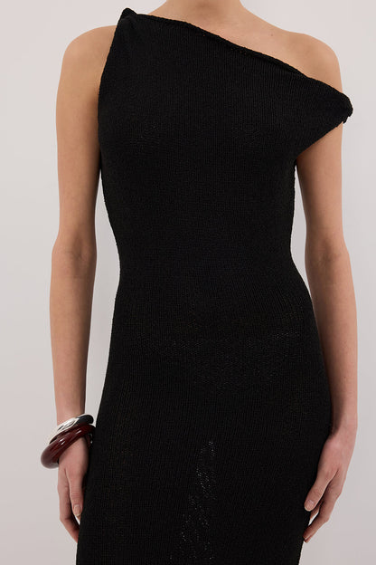 KARA BLACK KNIT SLEEVELESS MIDI DRESS